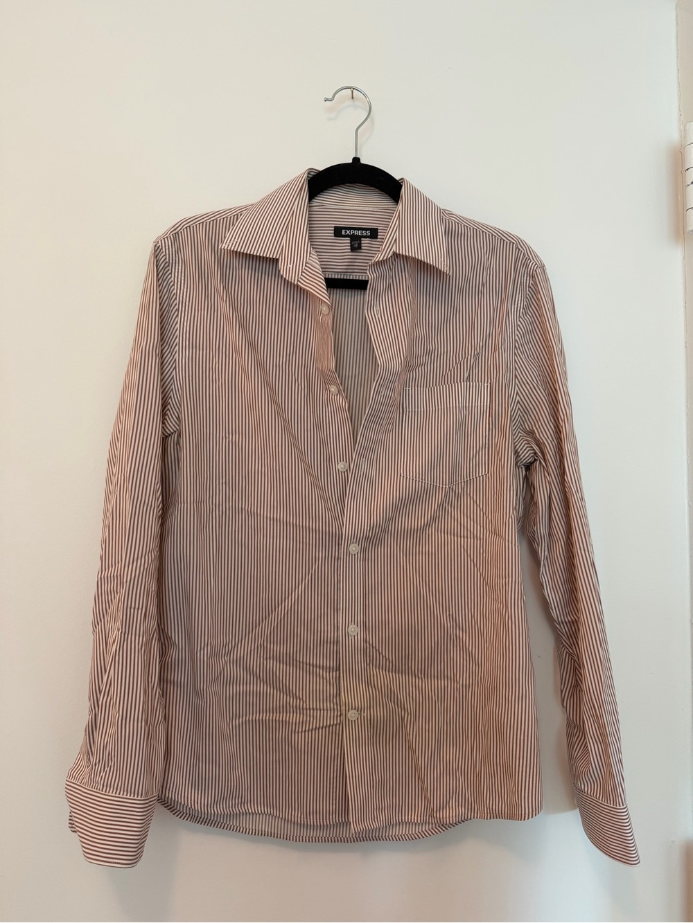 Express Striped Button-Up Shirt in Brown & White